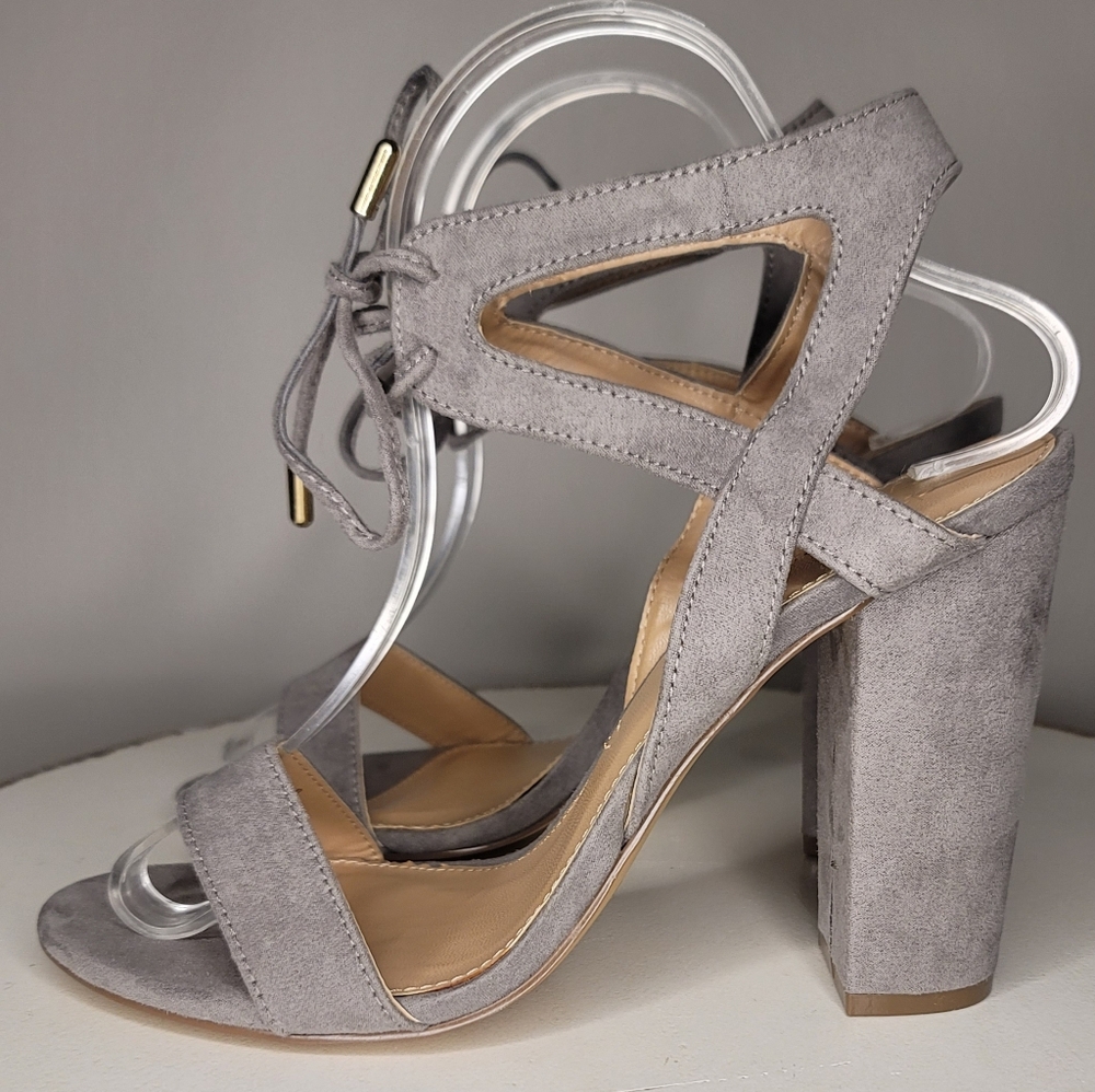 Gray Block Heel Sandals